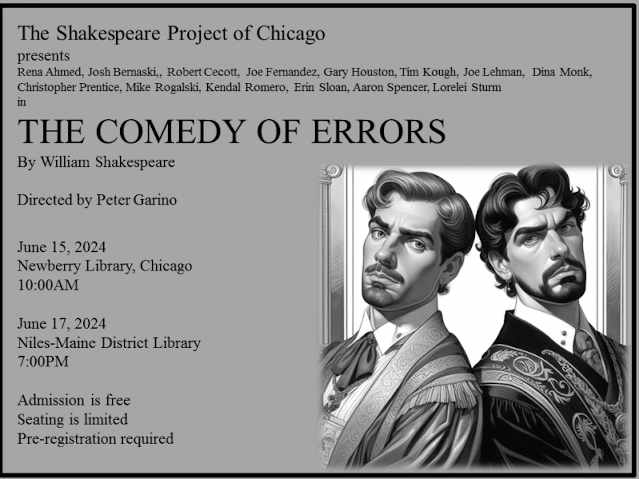 The Comedy of Errors 2024 poster for The Shakespeare Project of Chicago